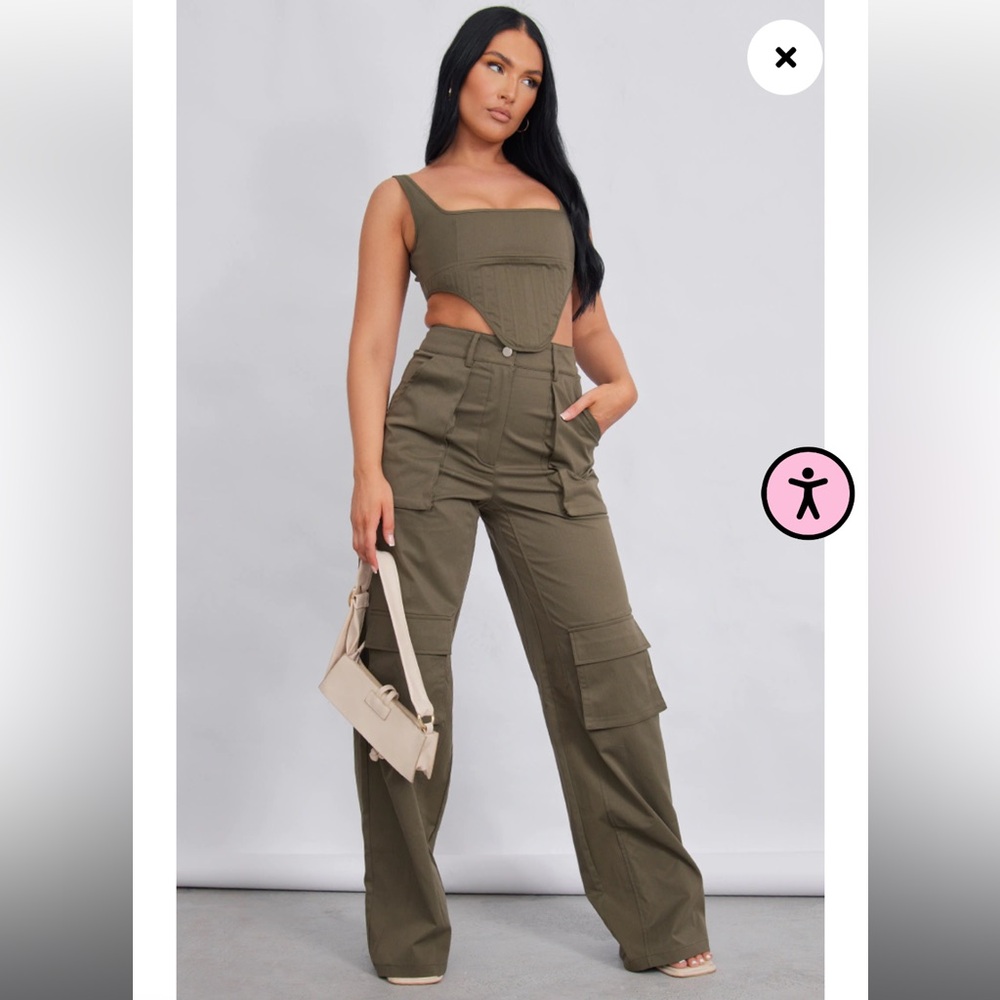 Khaki high waisted cargo pants Prettylittlething